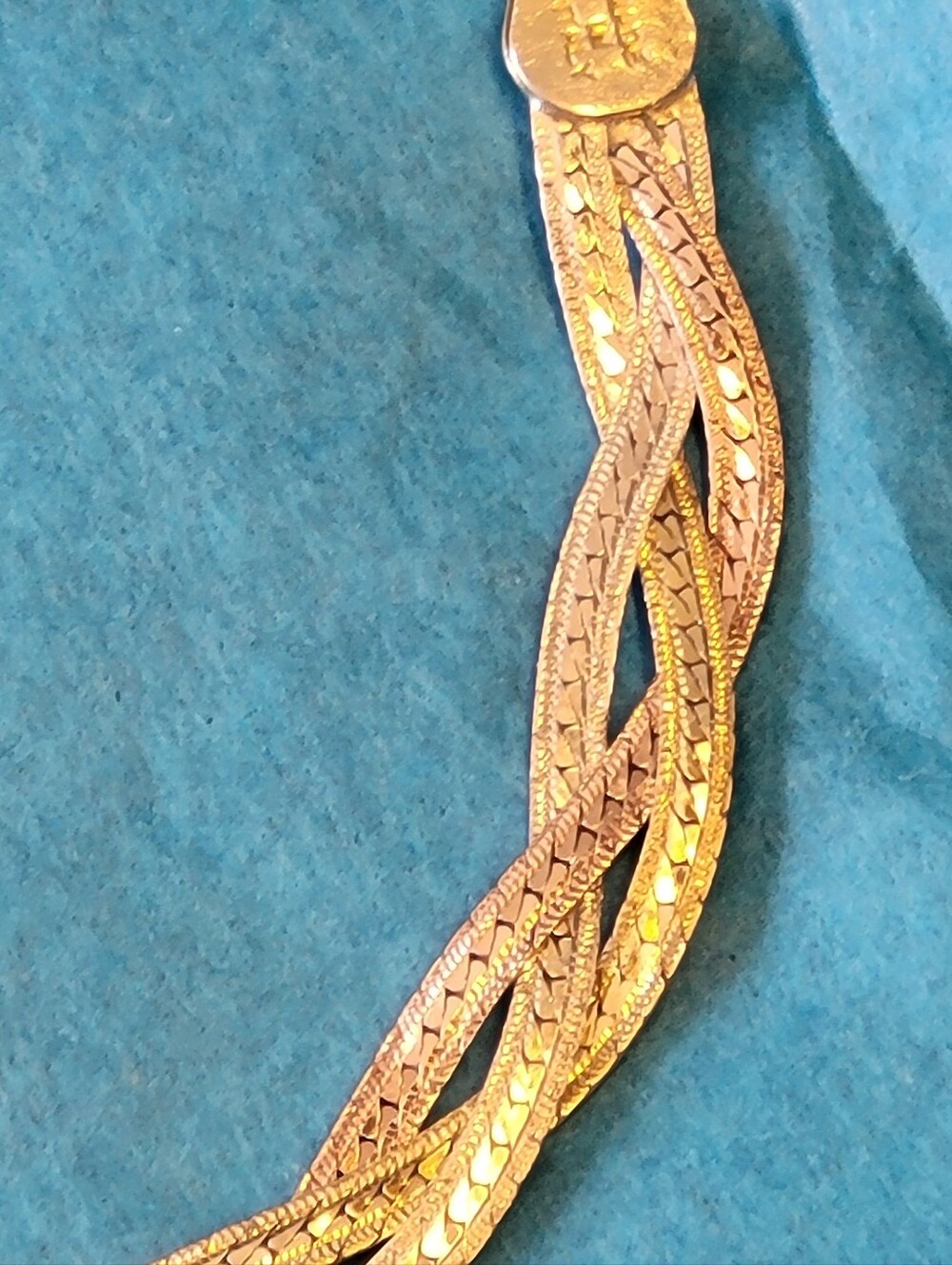 Vintage Italy 925 Sterling Silver Tri-Color Braided Herringbone Chain Bracelet